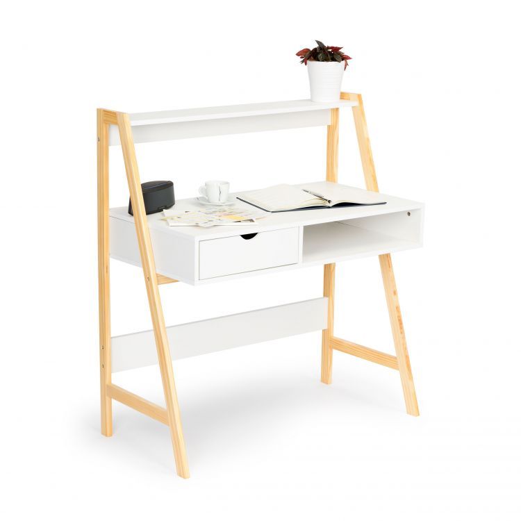 Birou cu design modern din lemn cu un sertar, alb 95x49x108