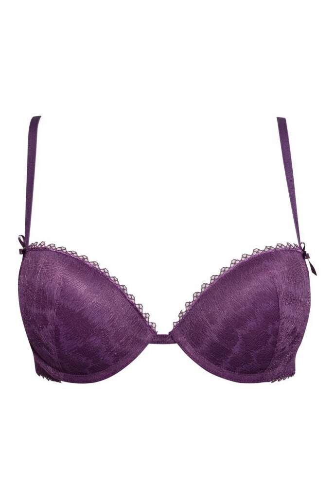 Sutien cu push-up gradual natural, din dantela , Intimamoda Atraction 7014, Mov pruna