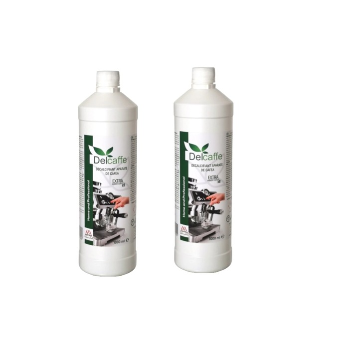 Set 2 flacoane solutie decalcifiere DelCaffe, 2x1000ml, Extra Power Coffee ,16 decalcifieri