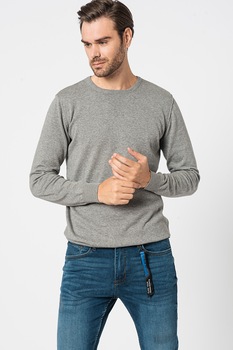 BLEND, Pulover tricotat fin cu decolteu la baza gatului, Gri melange BLEND, Pulover tricotat fin cu decolteu la baza gatului, Gri melange