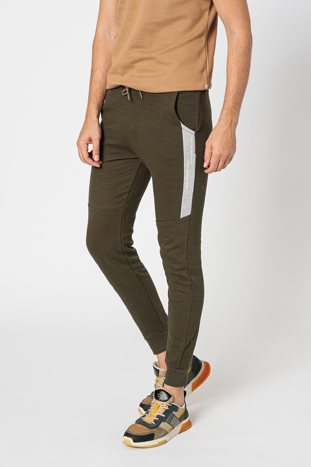 BLEND, Pantaloni sport cu talie ajustabila, Verde militar