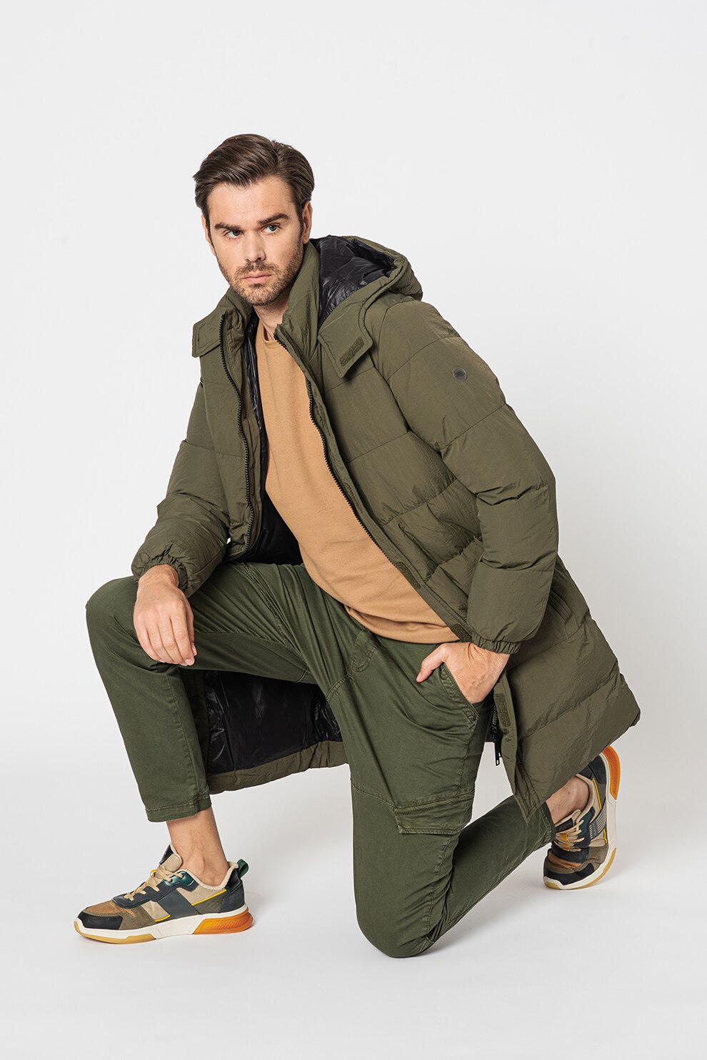 BLEND, Geaca lunga cu gluga, Verde marin