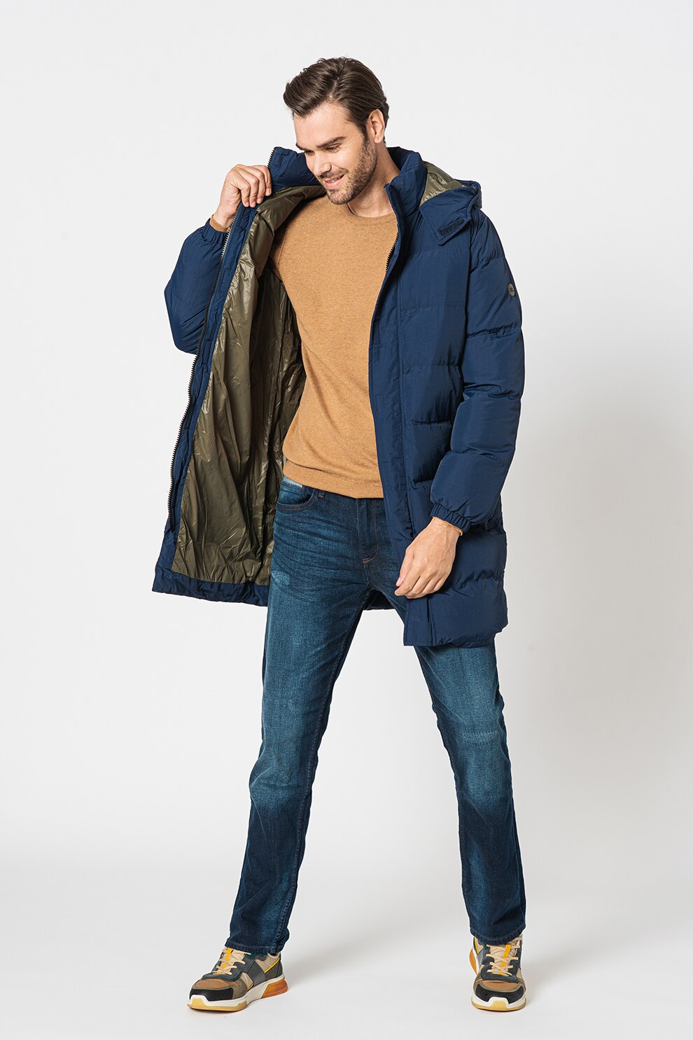 BLEND, Geaca lunga cu gluga, Bleumarin