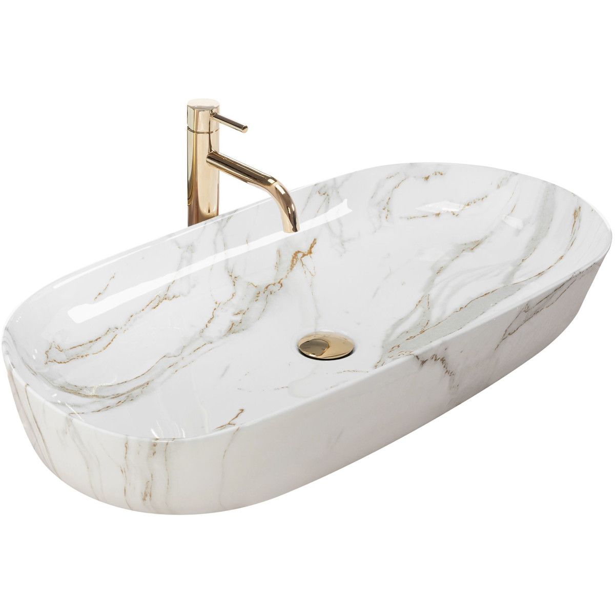 Lavoar EGO Cleo 81 Shinny Ajax, imitatie piatra, 81x41 cm, montaj pe blat, ceramica sanitara