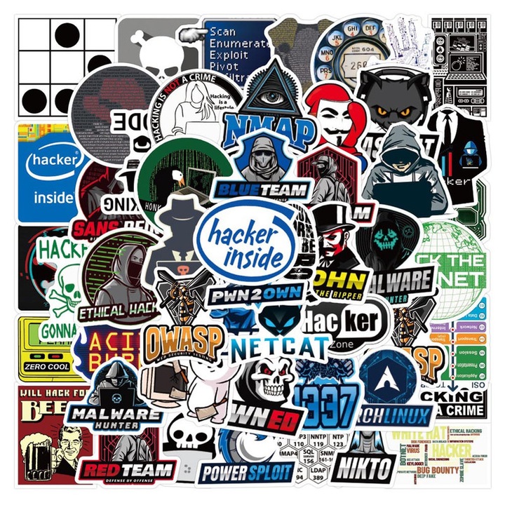 Set 50 autocolante din vinil Lifepal, model Hacker, impermeabile, Multicolor