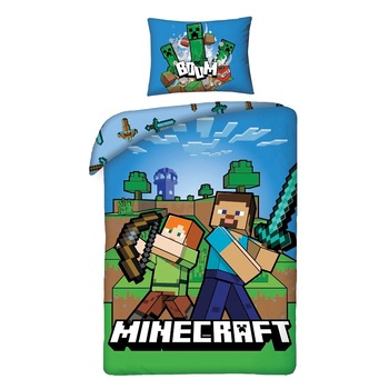 Set lenjerie pat Minecraft 299, 140x200 cm, Multicolor, 2 piese Set lenjerie pat Minecraft 299, 140x200 cm, Multicolor, 2 piese