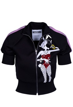Hanorac cu maneca scurta si imprimeu grafic, Moschino, Negru, marimea 36 Hanorac cu maneca scurta si imprimeu grafic, Moschino, Negru, marimea 36