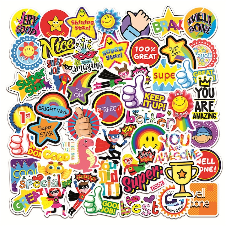 Set 50 autocolante din vinil Lifepal, model Motivational, impermeabile, Multicolor