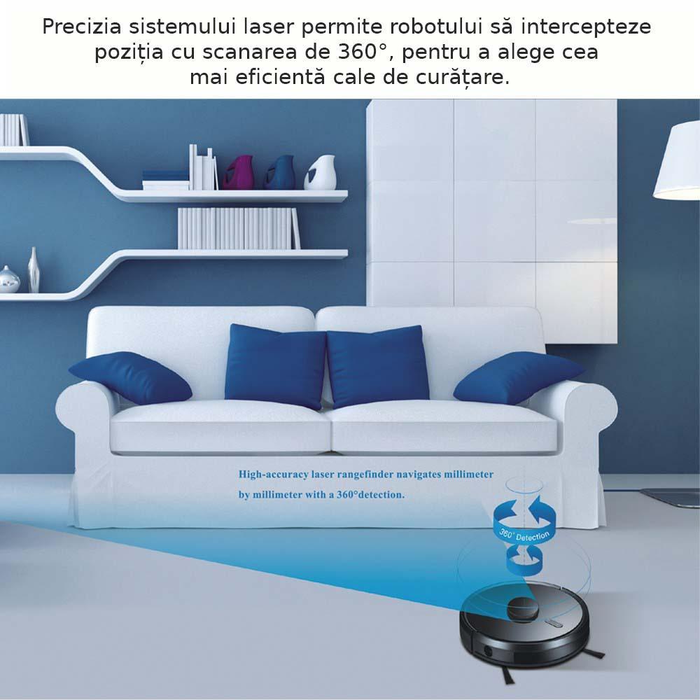 Aspirator robot cu mop, MAGNUM UV+, Sterilizare lampa UVC, Wi-Fi, Aplicatie in limba romana, Negru