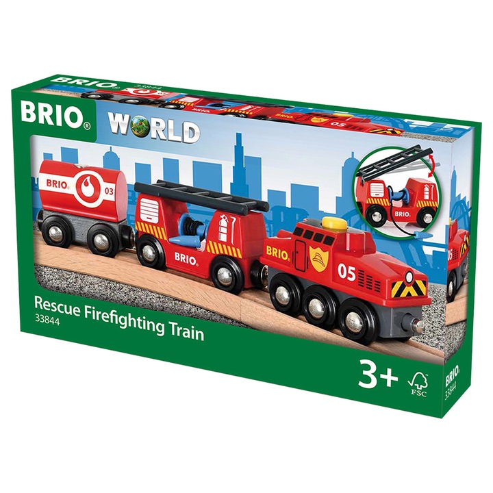 Tren din lemn Brio - Rescue Firefighter, Pompieri
