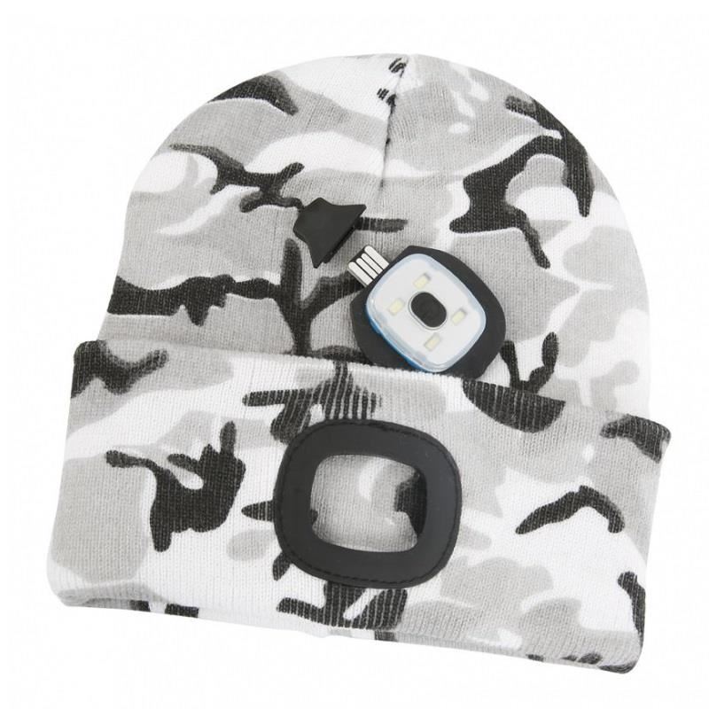 Caciula cu led reincarcabila, Strend Pro Gri Camuflaj, unisex, marime universala, USB, 4xSMD, Li-Ion