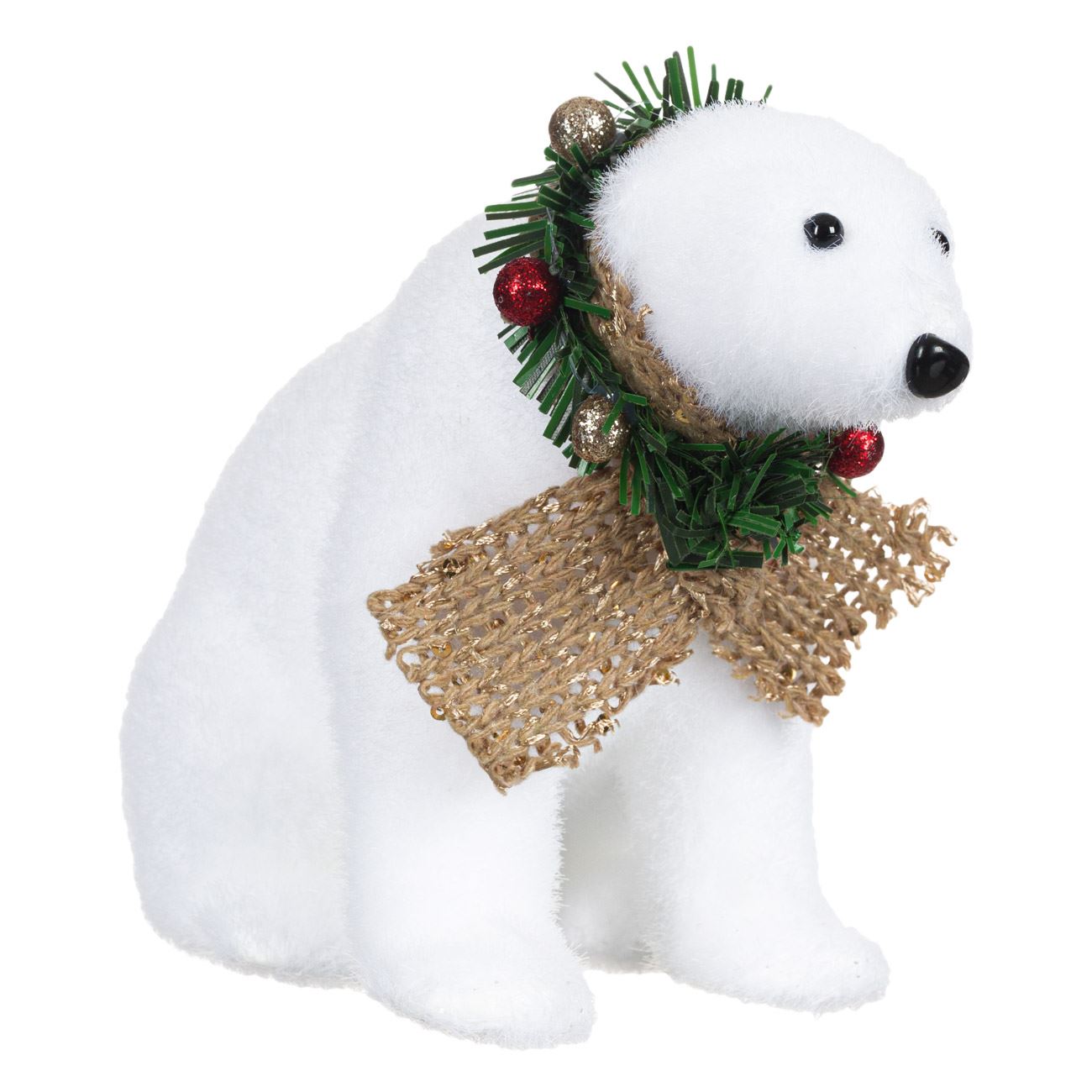 Figurina decorativa, Zola®, din spuma, model urs polar, cu fular colorat, 18 cm