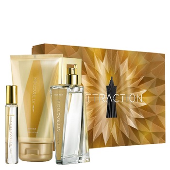 Cutie cadou Attraction For Her, Avon - Apa de parfum Attraction 50 ml, Lotiune de corp 150 ml si Apa de parfum Mini 10ml Cutie cadou Attraction For Her, Avon - Apa de parfum Attraction 50 ml, Lotiune de corp 150 ml si Apa de parfum Mini 10ml