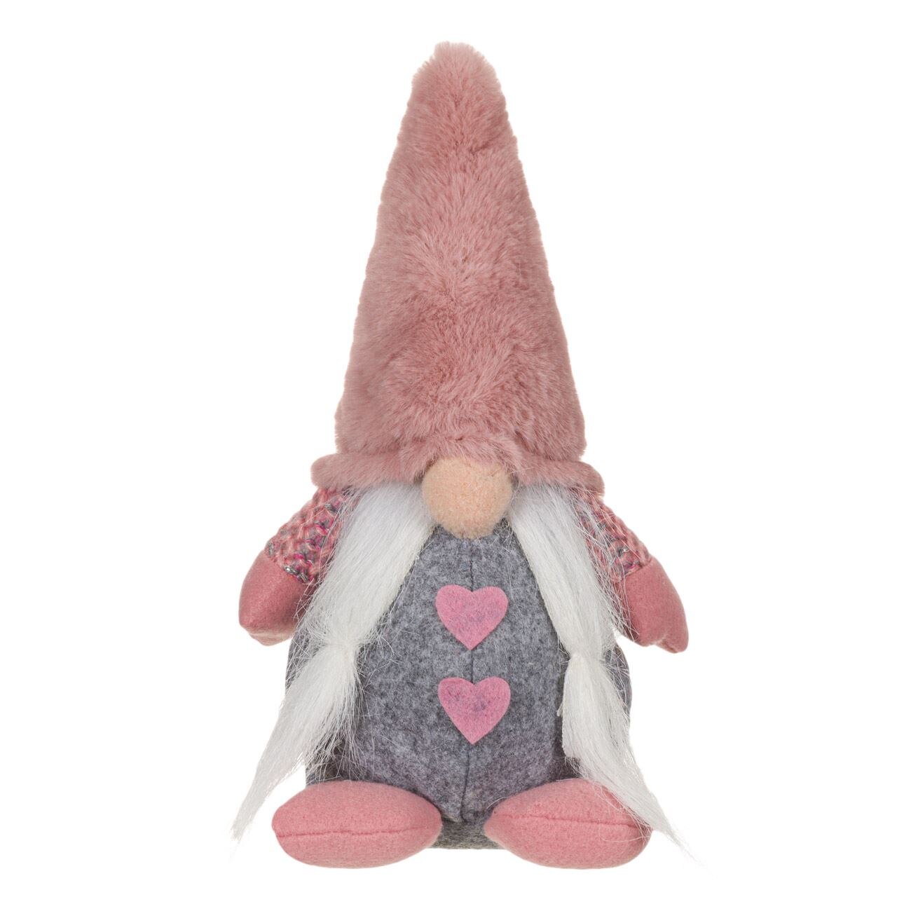 Figurina Gnomul lui Mos Craciun cu palarie roz pufoasa ,25.5 cm