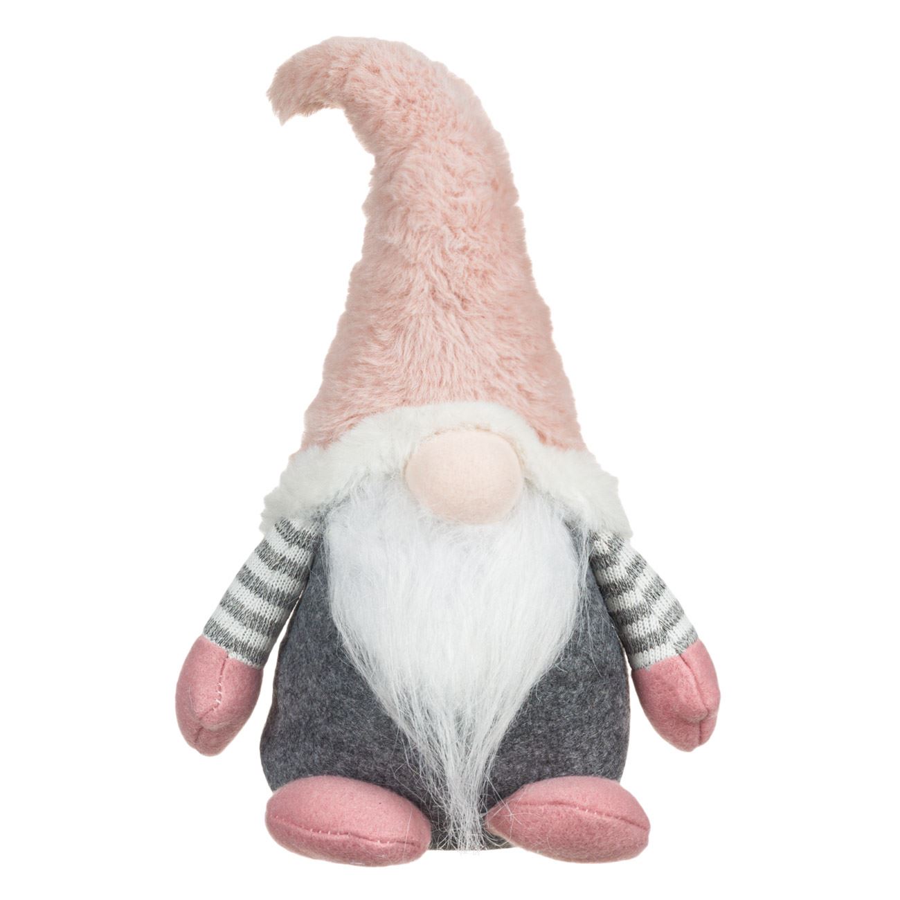 Figurina Gnomul lui Mos Craciun cu palarie roz si barba pufoasa ,25.5 cm