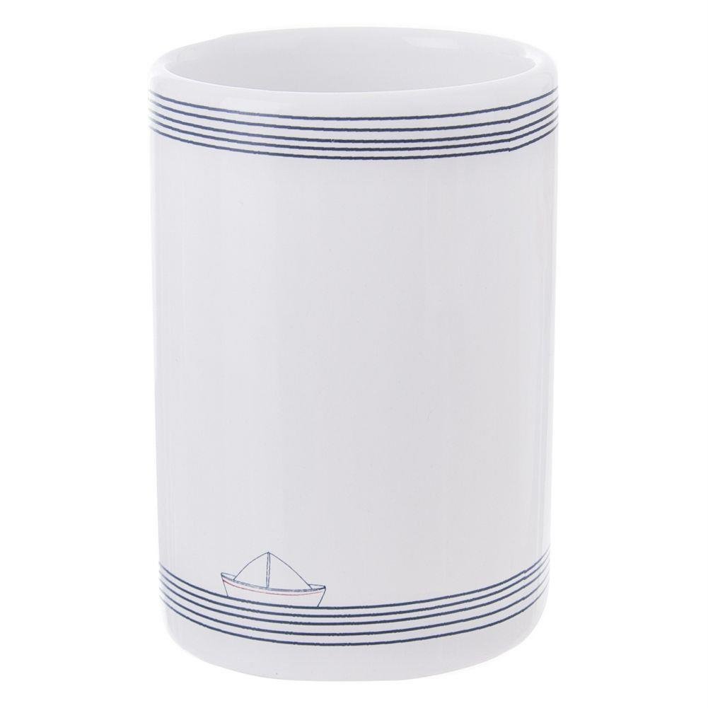 Suport pentru periuta de dinti Orion, Ceramica, Alb/Albastru