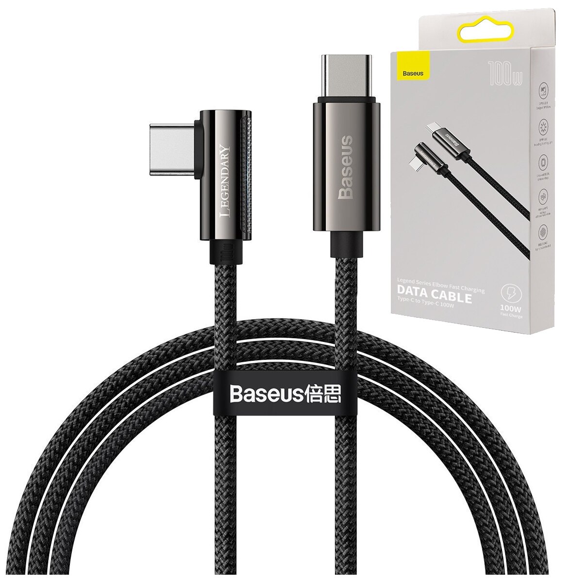 Cablu de date Baseus, Gaming design, USB-C to USB-C, 100W, 200 cm, Negru