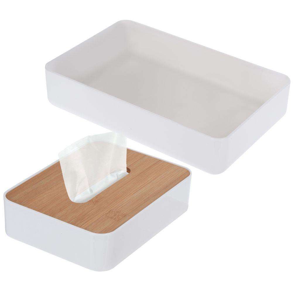 Set cutie servetele si suport Bathroom Solutions, Bambus, 2 dimensiuni, Alb/Maro