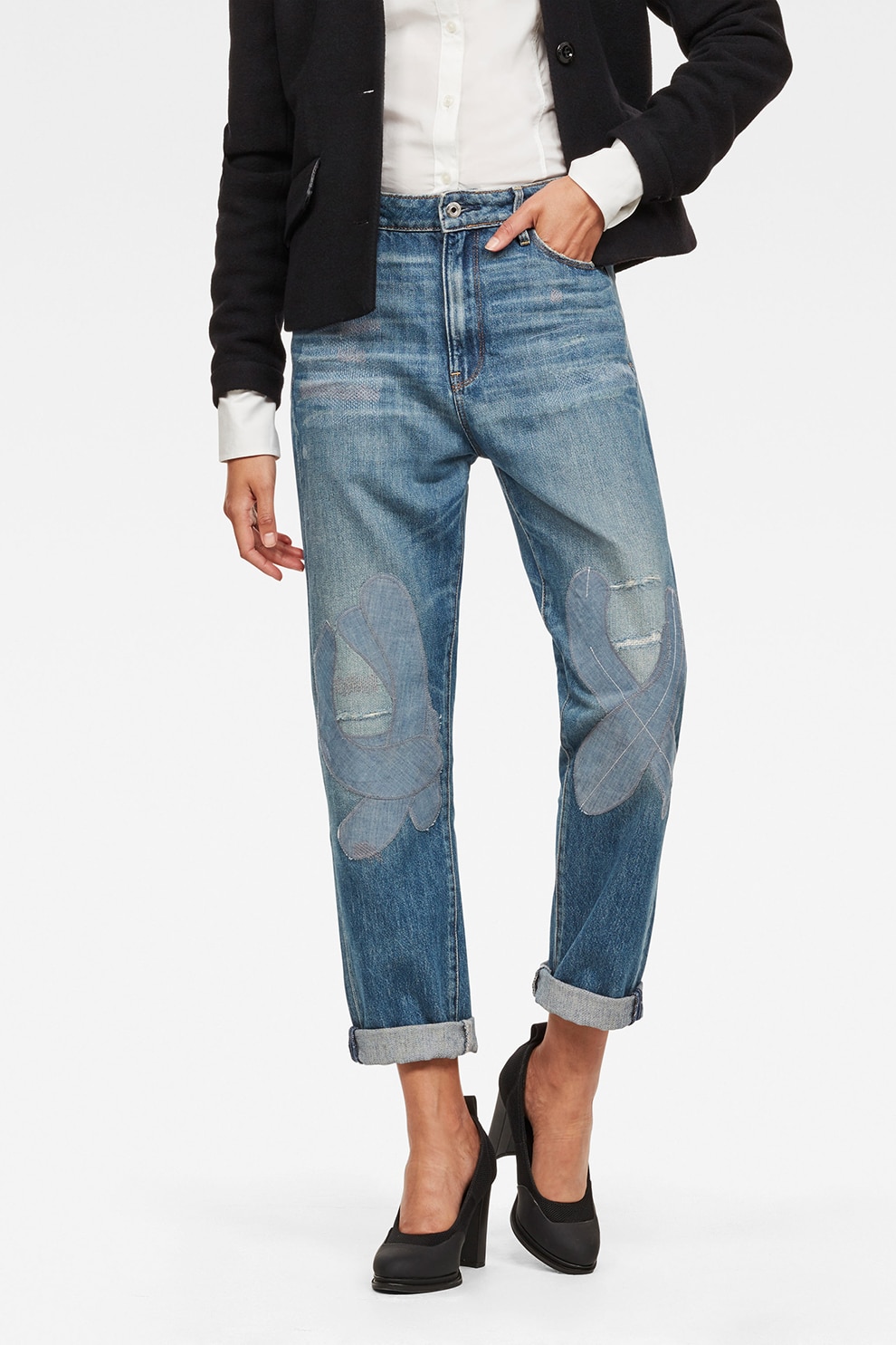 G-Star RAW, Blugi boyfriend cu talie inalta 3301, Albastru