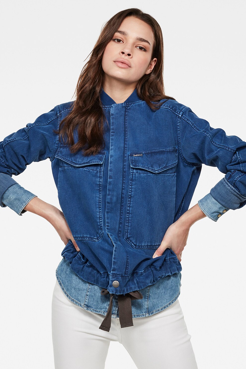 G-Star RAW, Jacheta din denim cu snururi Utility, Albastru