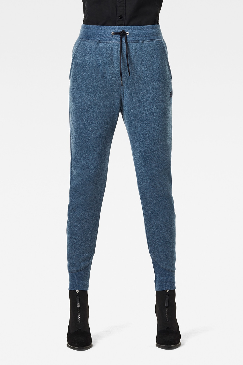 G-Star RAW, Pantaloni sport conici din jerseu cu snur in talie Premium Core 3D, Albastru, L