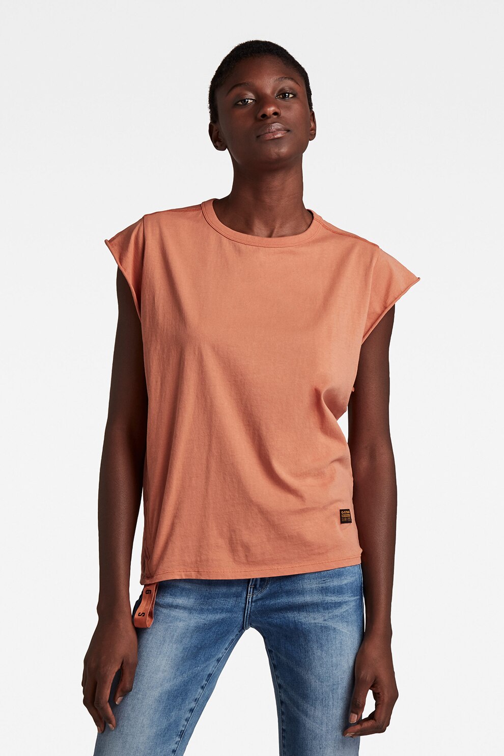 G-Star Raw, Tricou din bumbac organic cu imprimeu logo pe partea din spate, Roz somon