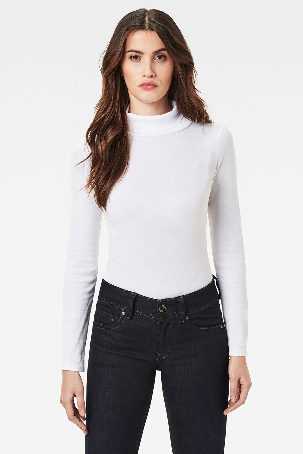 G-Star RAW, Bluza slim fit de bumbac organic si jerseu cu guler inalt Xinva, Alb