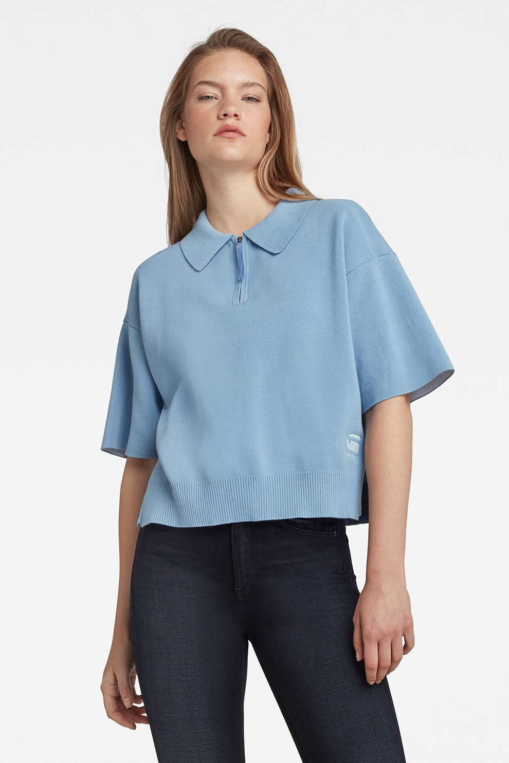 G-Star RAW, Tricou polo cu maneci cazute, Albastru lavanda