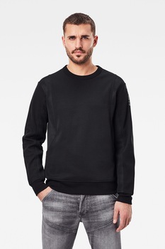 G-Star RAW, Bluza sport din amestec de bumbac cu aplicatie de plasa, Negru stins, 2XL G-Star RAW, Bluza sport din amestec de bumbac cu aplicatie de plasa, Negru stins, 2XL