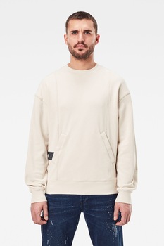 G-Star RAW, Bluza sport de bumbac organic cu buzunare oblice, Alb fildes, S G-Star RAW, Bluza sport de bumbac organic cu buzunare oblice, Alb fildes, S