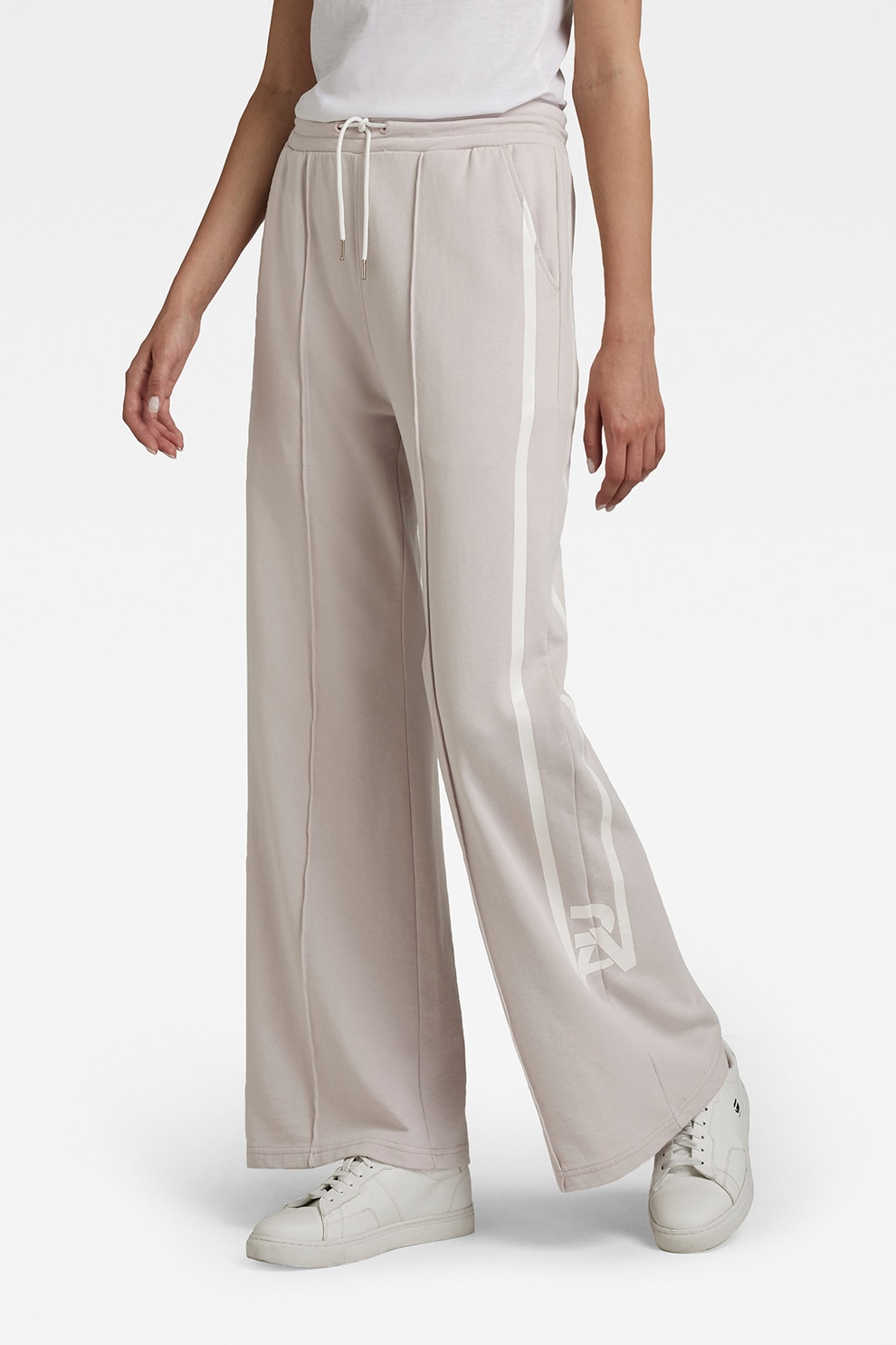 G-Star RAW, Pantaloni sport evazati de bumbac organic, maro nisip, alb