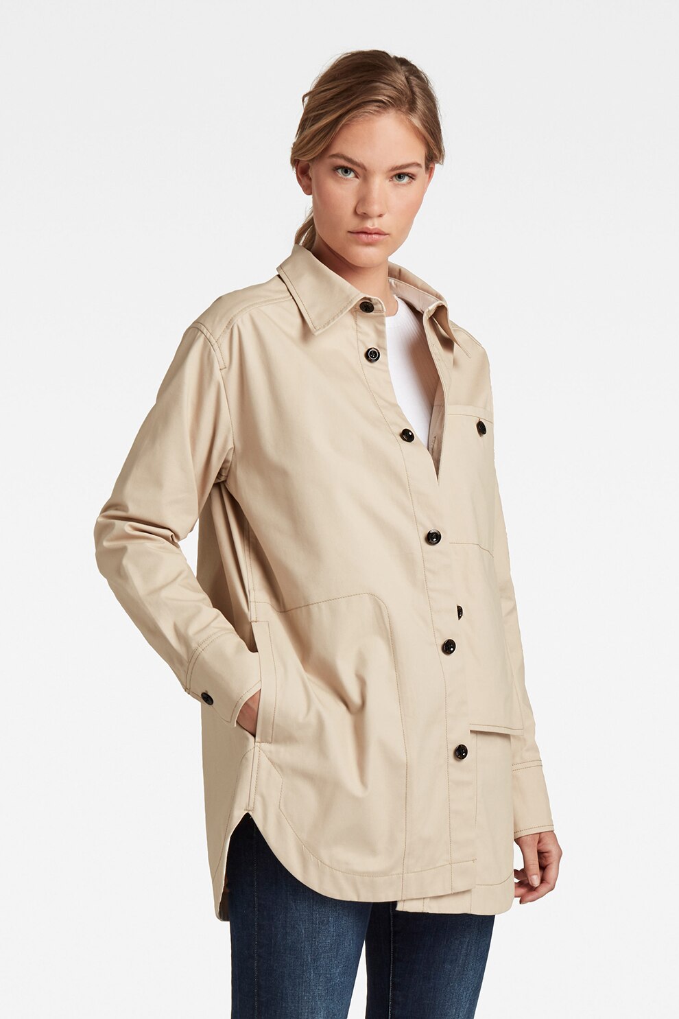 G-Star RAW, Jacheta tip camasa lejera cu nasturi Naval, Maro nisip