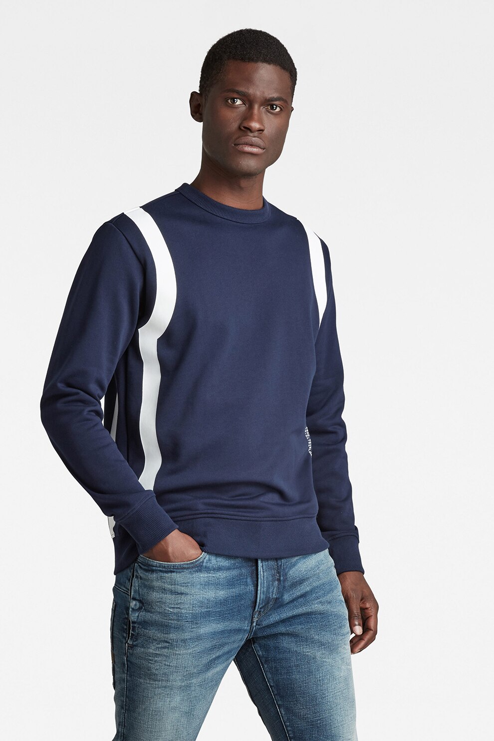 G-Star RAW, Bluza sport cu dungi contrastante, Bleumarin/Alb, S