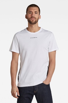 G-Star RAW, Tricou de bumbac organic cu decolteu la baza gatului, Alb/Negru G-Star RAW, Tricou de bumbac organic cu decolteu la baza gatului, Alb/Negru