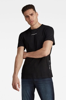 G-Star RAW, Tricou de bumbac organic cu decolteu la baza gatului, Negru/Alb G-Star RAW, Tricou de bumbac organic cu decolteu la baza gatului, Negru/Alb