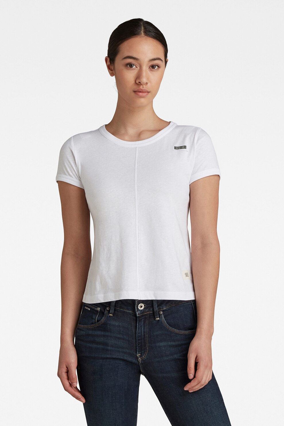 G-Star RAW, Tricou de bumbac organic cu decolteu rotund, Alb
