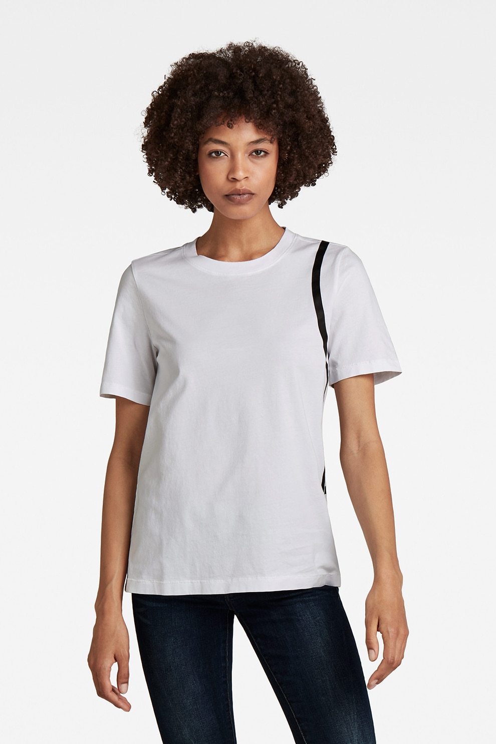 G-Star RAW, Tricou de bumbac organic cu detaliu grafic, Alb/Negru