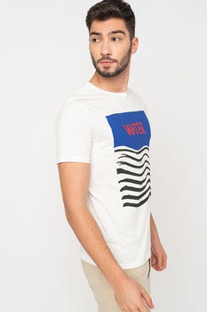 United Colors of Benetton, Tricou de bumbac cu imprimeu, Alb/Albastru royal/Negru United Colors of Benetton, Tricou de bumbac cu imprimeu, Alb/Albastru royal/Negru