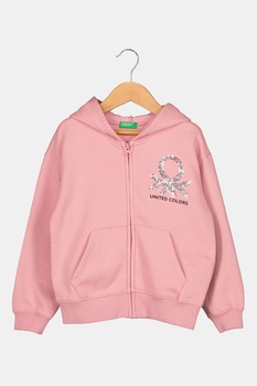United Colors of Benetton, Hanorac cu fermoar si buzunare frontale, Roz pastel United Colors of Benetton, Hanorac cu fermoar si buzunare frontale, Roz pastel