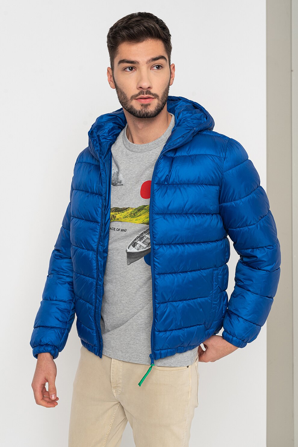 United Colors of Benetton, Geaca cu vatelina si gluga, Albastru royal