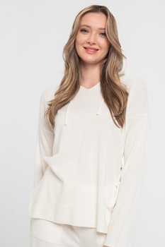 United Colors of Benetton, Pulover din amestec de lana cu gluga si maneci cazute, Alb prafuit United Colors of Benetton, Pulover din amestec de lana cu gluga si maneci cazute, Alb prafuit