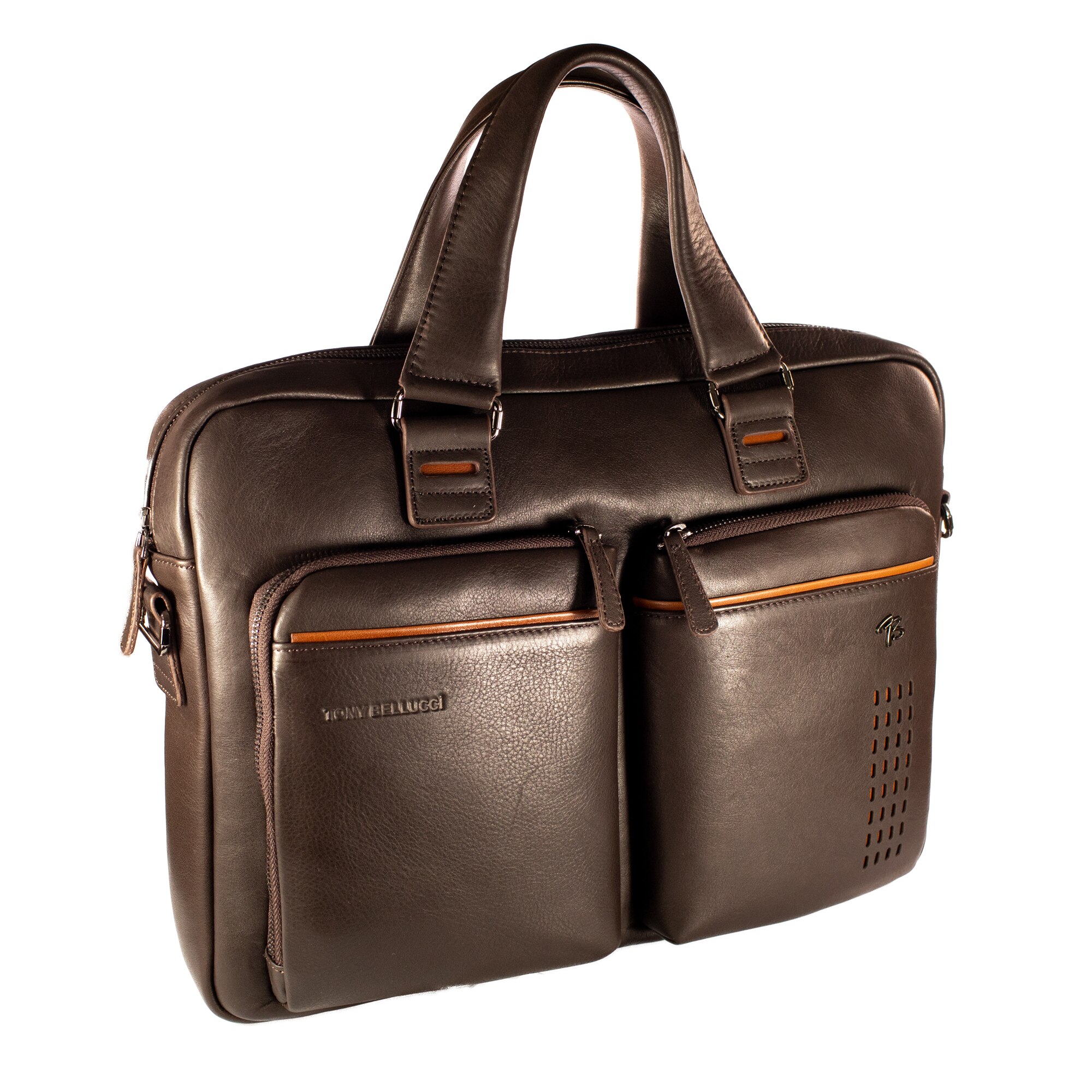 Geanta de acte din piele naturala, Tony Bellucci, model T5207, Maro inchis