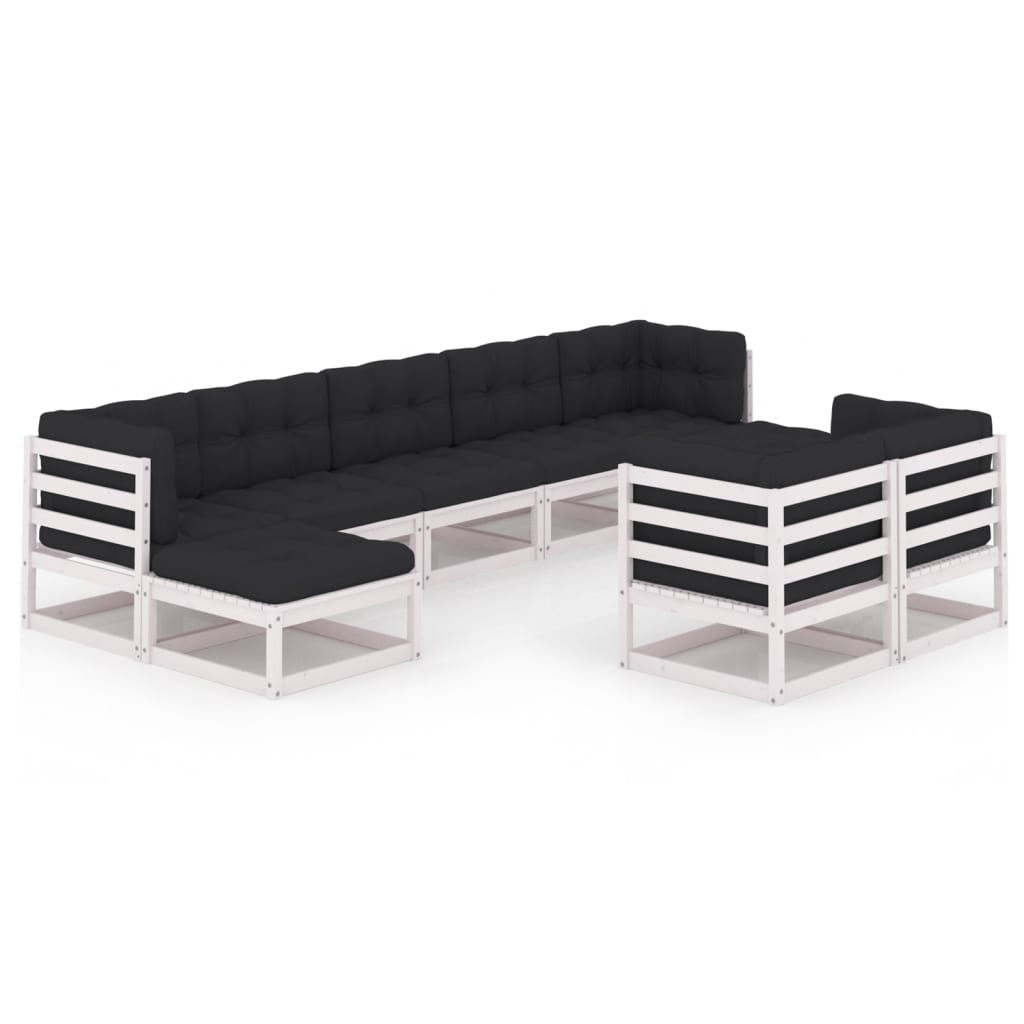 Set mobilier de gradina cu 4 canapele de colt, 3 canapele de mijloc si 2 tabureti cu perne vidaXL, Lemn, Alb/Antracit