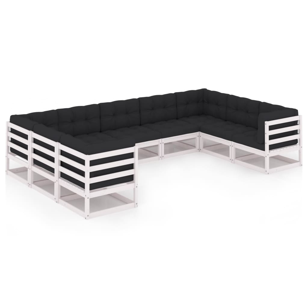 Set mobilier de gradina cu 4 canapele de colt si 5 canapele de mijloc cu perne antracit vidaXL, Lemn, Alb/Antracit