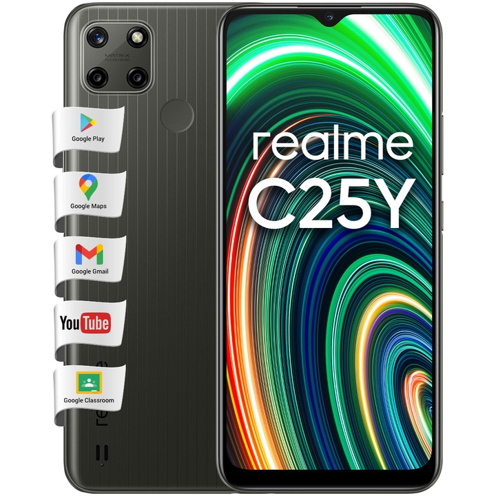 Telefon mobil Realme C25Y, Dual SIM, 4GB RAM, 128GB, 4G, Metal Grey