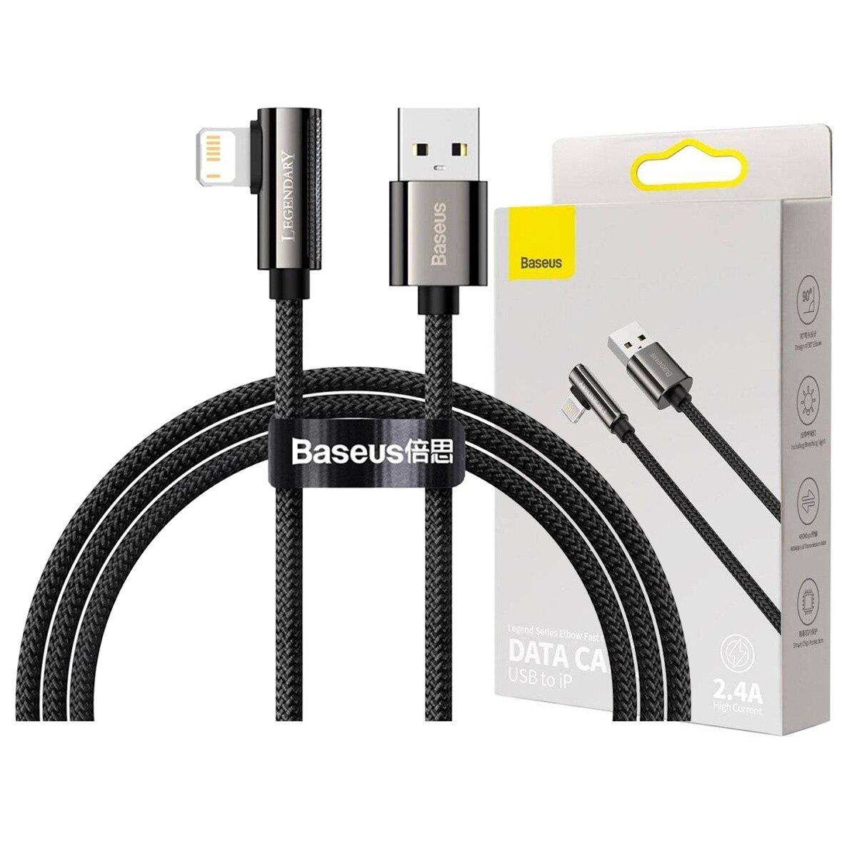 Cablu de date Baseus, Gaming design, Lightning, 200 cm, Negru