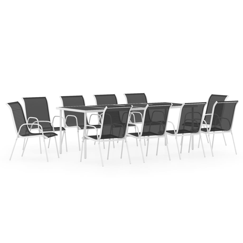 Set mobilier de exterior, 11 piese, negru, otel