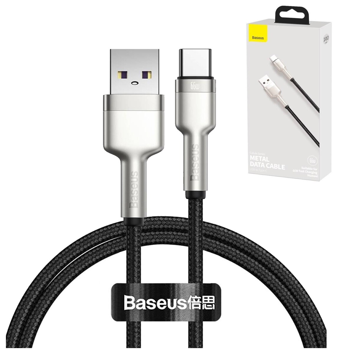 Cablu de date Baseus, USB to USB-C, 66W, 100 cm, Negru/Gri