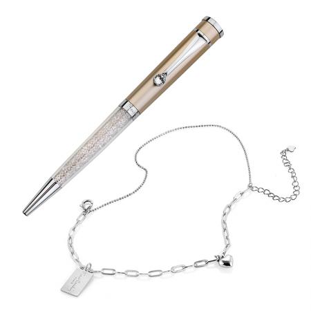 Set de bratara din argint 925 si pix cu cristale, Pierre Cardin, PCS-019, Cutie cadou bej