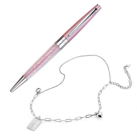 Set de bratara din argint 925 si pix cu cristale, Pierre Cardin, PCS-020, Cutie cadou roz